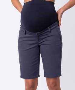 Ropa Premama Seraphine | Pantalon Corto Premama Estilo Chinos En Mezcla De Algodon - Azul Marino