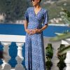 Ropa Premama Seraphine | Maxi Vestido Premama A Lactancia Estampado Azul Mediterraneo