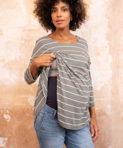 Ropa Premama Seraphine | Camiseta Premama Y Lactancia A Rayas Caqui