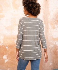 Ropa Premama Seraphine | Camiseta Premama Y Lactancia A Rayas Caqui