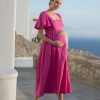 Ropa Premama Seraphine | Vestido De Algodon Premama Y De Lactancia Fucsia Con Bordado Ingles