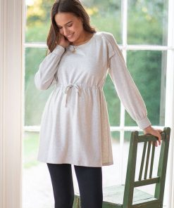 Ropa Premama Seraphine | Vestido Gris Sudadera Premama A Lactancia Con Cordon