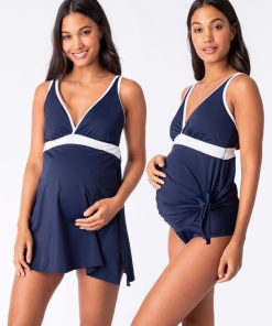 Ropa Premama Seraphine | Banador Premama Con Falda Estilo Nautico