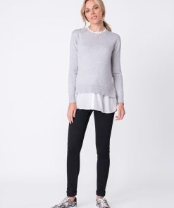 Ropa Premama Seraphine | Jersey Premama Y Lactancia Con Cuello Desmontable Gris En Mezcla De Algodon