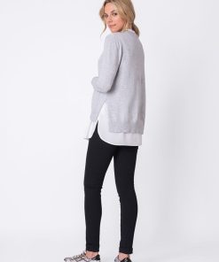 Ropa Premama Seraphine | Jersey Premama Y Lactancia Con Cuello Desmontable Gris En Mezcla De Algodon