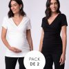 Ropa Premama Seraphine | Tops Premama Y Lactancia Cruzados - Pack De Dos En Blanco Y Negro