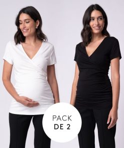 Ropa Premama Seraphine | Tops Premama Y Lactancia Cruzados - Pack De Dos En Blanco Y Negro