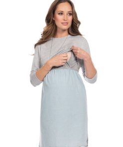 Ropa Premama Seraphine | Vestido Lactancia Premama Con Top De Algodon- Azul Y Gris