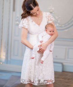 Ropa Premama Seraphine | Vestido Premama De Encaje Floral Blanco Para Ocasion De Lactancia