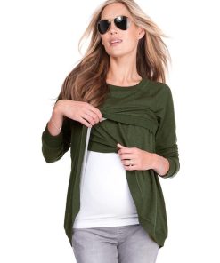 Ropa Premama Seraphine | Jersey Lactancia Premama Cruzado En Mezcla De Algodon- Verde