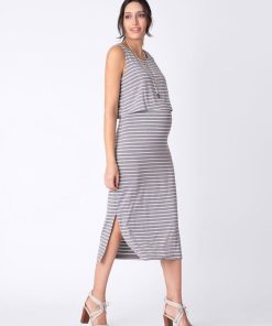 Ropa Premama Seraphine | Vestido Lactancia Premama A Rayas Midi - Gris