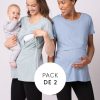 Ropa Premama Seraphine | Paquete De Dos Camisetas Esenciales De Maternidad A Lactancia En Azul Y Verde