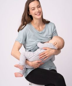 Ropa Premama Seraphine | Paquete De Dos Camisetas Esenciales De Maternidad A Lactancia En Azul Y Verde