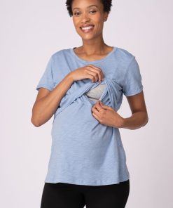 Ropa Premama Seraphine | Paquete De Dos Camisetas Esenciales De Maternidad A Lactancia En Azul Y Verde