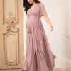 Ropa Premama Seraphine | Maxivestido Envolvente Malva Premama Y De Lactancia