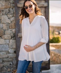 Ropa Premama Seraphine | Blusa Premama Y De Lactancia Plisada - Marfil