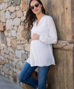 Ropa Premama Seraphine | Blusa Premama Y De Lactancia Plisada - Marfil