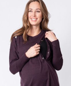 Ropa Premama Seraphine | Tunica Premama Y Lactancia De Punto Morado Oscuro