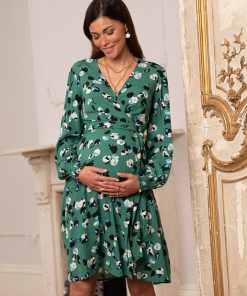 Ropa Premama Seraphine | Vestido Premama Envolvente Con Estampado Floral En Color Verde