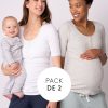 Ropa Premama Seraphine | Tops De Manga Larga De Maternidad A Lactancia: Pack De 2, Blanco Y Gris