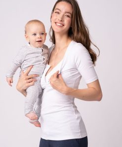 Ropa Premama Seraphine | Tops De Manga Larga De Maternidad A Lactancia: Pack De 2, Blanco Y Gris