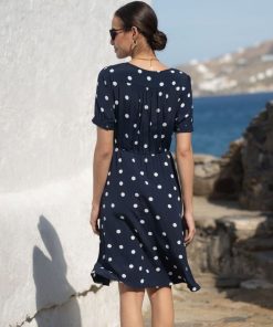 Ropa Premama Seraphine | Vestido Premama A Lactancia Con Estampado De Lunares En Azul Marino Y Blanco