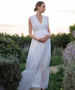 Ropa Premama Seraphine | Maxivestido Blanco De Encaje Bohemio Premama Y De Lactancia