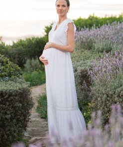 Ropa Premama Seraphine | Maxivestido Blanco De Encaje Bohemio Premama Y De Lactancia