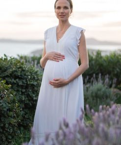 Ropa Premama Seraphine | Maxivestido Blanco De Encaje Bohemio Premama Y De Lactancia