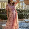 Ropa Premama Seraphine | Vestido De Ocasion De Maternidad A Lactancia Con Estampado De Flores - Rosa