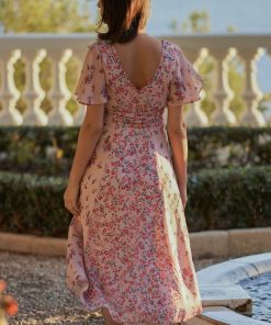 Ropa Premama Seraphine | Vestido De Ocasion De Maternidad A Lactancia Con Estampado De Flores - Rosa