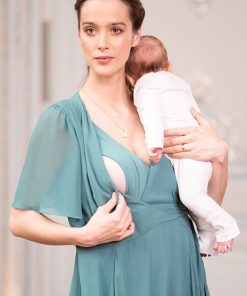 Ropa Premama Seraphine | Maxivestido Envolvente Verde Salvia Premama Y De Lactancia