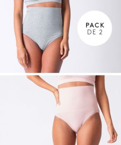 Ropa Premama Seraphine | Braguitas Postparto De Tiro Alto Gris Y Rosa Pack De 2