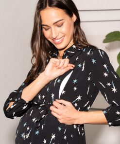 Ropa Premama Seraphine | Vestido Camisero Premama Y De Lactancia Con Motivo De Estrellas Fugaces