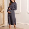 Ropa Premama Seraphine | Vestido Midi Premama Y De Lactancia En Color Gris Pizarra