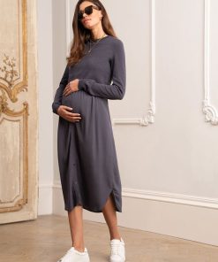 Ropa Premama Seraphine | Vestido Midi Premama Y De Lactancia En Color Gris Pizarra