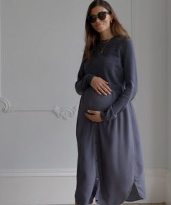 Ropa Premama Seraphine | Vestido Midi Premama Y De Lactancia En Color Gris Pizarra