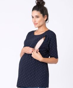 Ropa Premama Seraphine | Camiseta Lactancia Premama De Lunares - Azul Marino