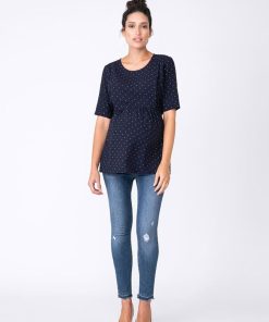 Ropa Premama Seraphine | Camiseta Lactancia Premama De Lunares - Azul Marino