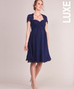 Vestidos De Fiesta Seraphine | Vestido Premama Coctel De Seda Y Encaje - Azul Oscuro