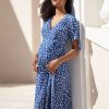 Ropa Premama Seraphine | Vestido Premama Cruzado Midi Azul