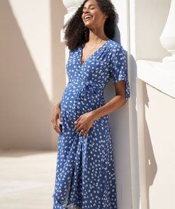 Ropa Premama Seraphine | Vestido Premama Cruzado Midi Azul