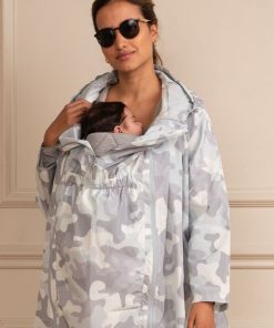 Ropa Premama Seraphine | Chaqueta Plegable Impermeable 3 En 1 De Maternidad A Porteo - Camuflaje Gris