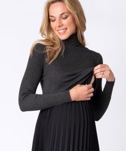 Ropa Premama Seraphine | Vestido Lactancia Premama Plisado - Gris Oscuro