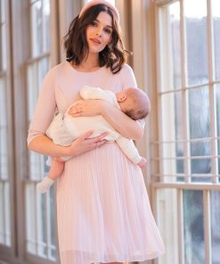 Ropa Premama Seraphine | Vestido Premama Y De Lactancia Plisado En Color Rosa Empolvado