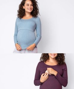 Ropa Premama Seraphine | Camisetas Premama Y Lactancia Acanaladas De Algodon- Pack De 2