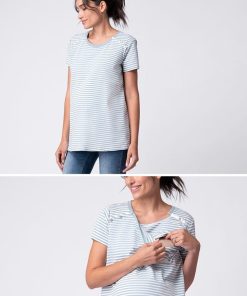 Ropa Premama Seraphine | Camiseta De Maternidad A Lactancia Con Rayas Azules Y Blancas