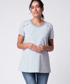 Ropa Premama Seraphine | Camiseta De Maternidad A Lactancia Con Rayas Azules Y Blancas