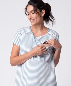 Ropa Premama Seraphine | Camiseta De Maternidad A Lactancia Con Rayas Azules Y Blancas