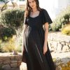 Ropa Premama Seraphine | Vestido De Algodon Premama Y De Lactancia Negro Con Bordado Ingles